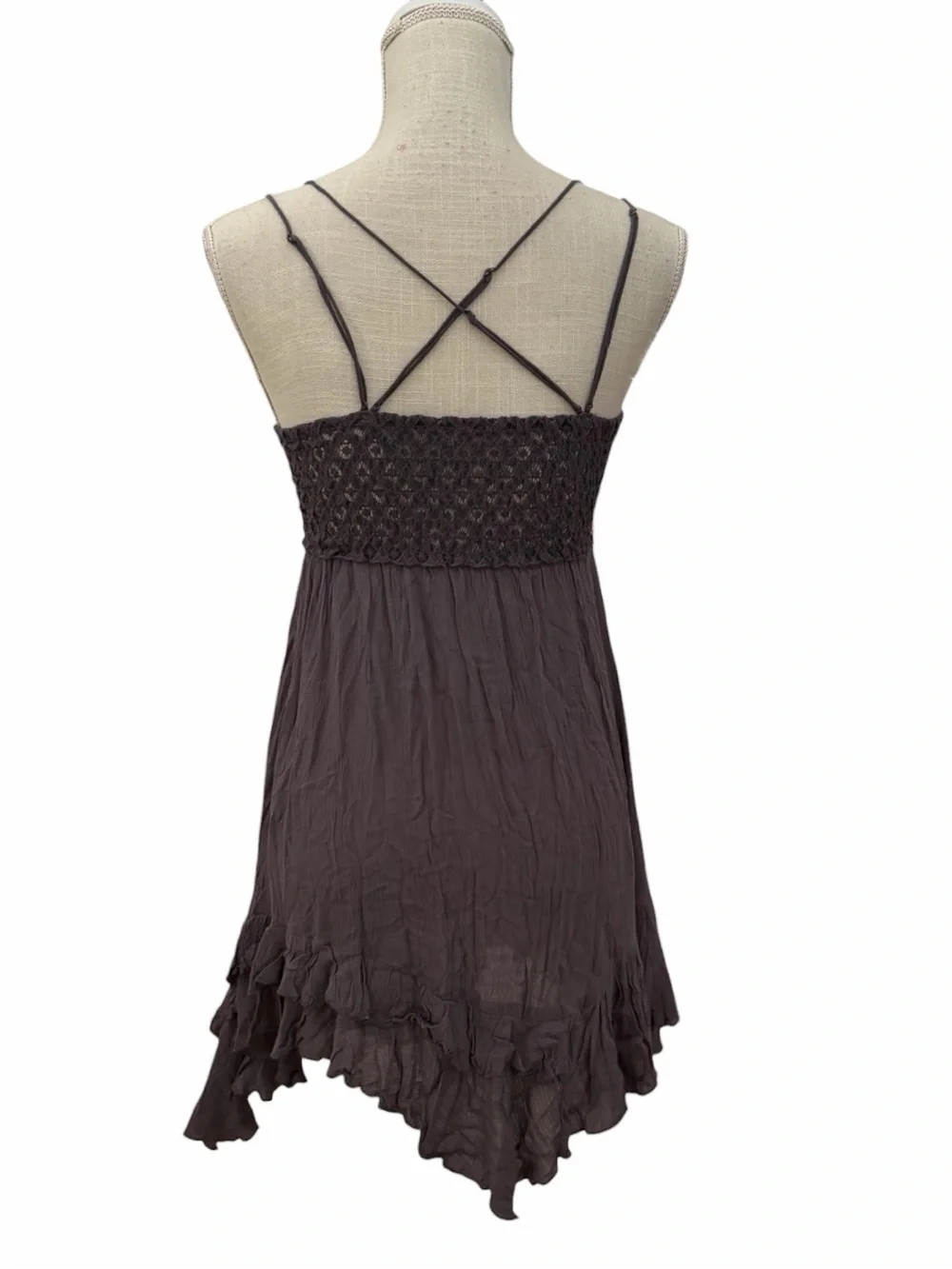 Free People Adella Lace Slip Dress Gray Small Boho Asymmetric Mini - Picture 8 of 12